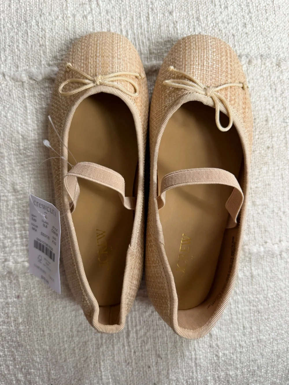 NWT, J.Crew Crewcuts Kids, Tan Straw Ballet Flats with Bow Strap